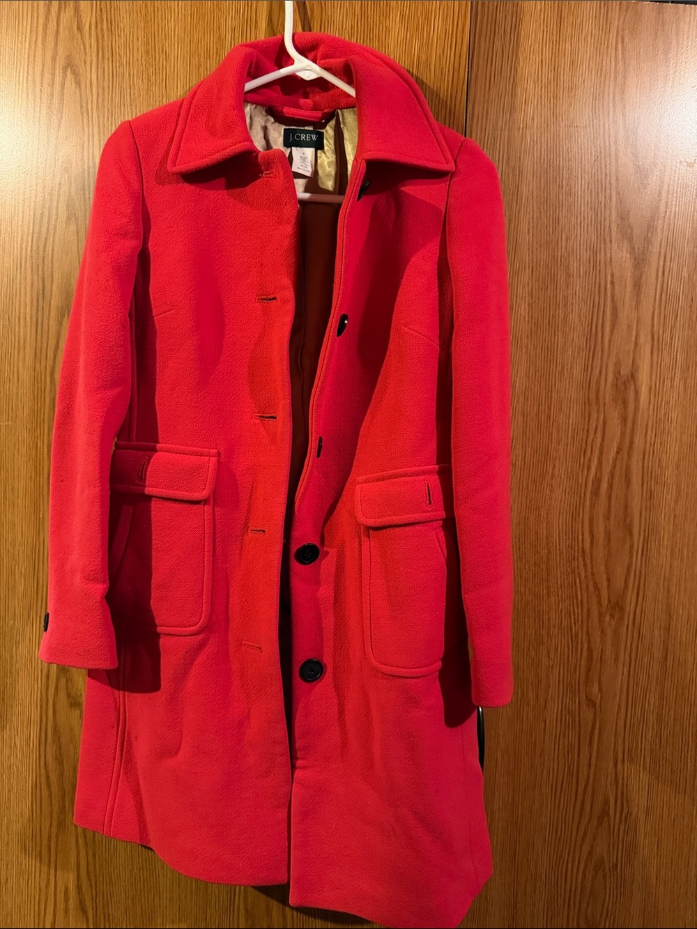 J. Crew Bright Red Wool Pea Coat with Flap Pockets - Picture 1 of 9